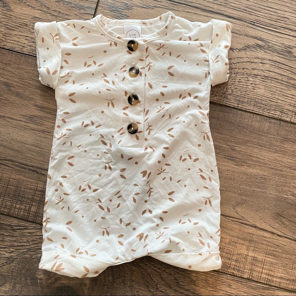 Lou Lou and Company Romper with tan leaf details